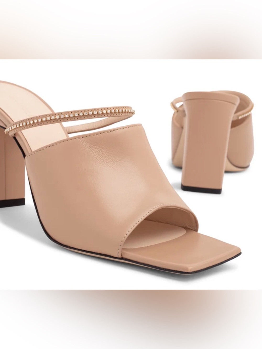 Wandler Nude Beaded-Strap Square Toe Block Heel Nana Mule size 39